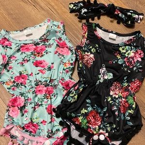 Set of 2 floral rompers with bow size 3-6 months